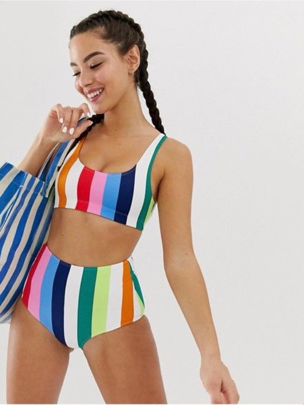 Monki Rainbow High-Waisted Bikini Set
